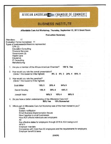 Affordable Care Act Workshop-Evaluation Summary