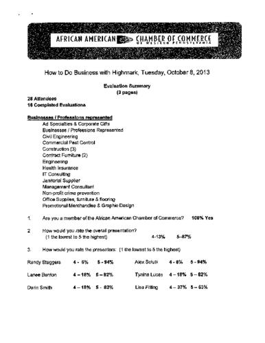How to do Business with the Highmark-Evaluation Summary