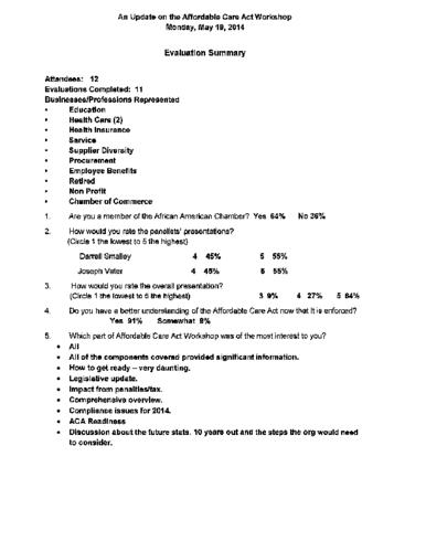 Update on the Affordable Care Act-Evaluation Summary