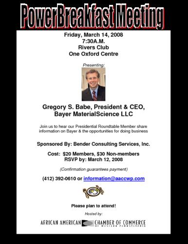 Gregory S. Babe President & CEO Bayer Material Science LLC