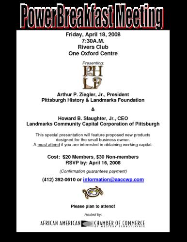 Arthur P. Ziegler Jr. President Pittsburgh History and Landmarks Foundation - Howard B. Slaughter Jr. CEO Landmarks Community Capital Corp of Pittsburgh