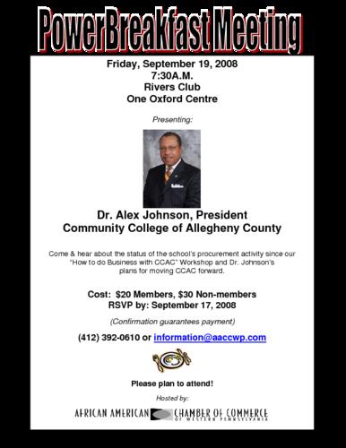 Dr. Alex Johnson President Community College of Allegheny County
