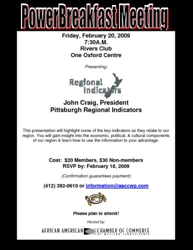 John Craig President Pittsburgh Regional Indicators