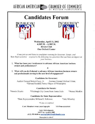 Gubernatorial Candidates and PA Senator Candidates and PA State Representative Candidates