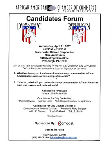 Pittsburgh City Controller Candidates and Pittsburgh City Council Candidates