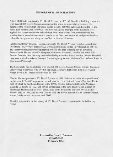 History of 851 Beech Avenue