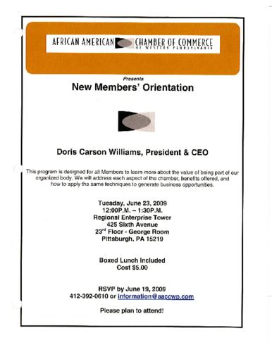 New Members' Orientation Flyer
