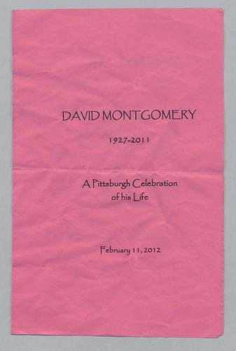 "David Montgomery 1927-2011. A Pittsburgh Celebration of his Life" Program
