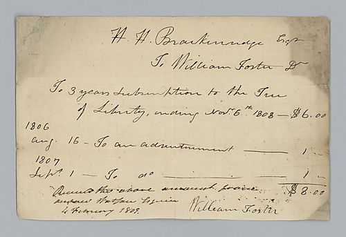 H. H. Brackenridge Receipt