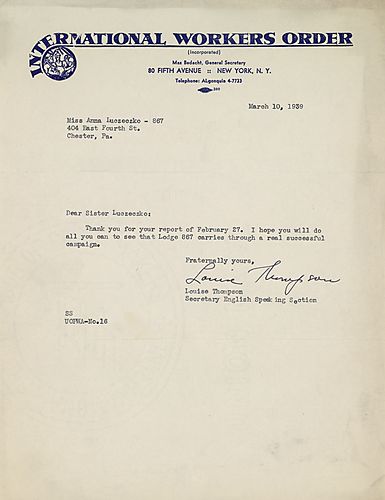 Letters to Anna Luczeczko, IWO member