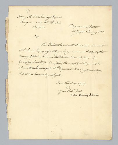 John Quincy Adams to H. M. Brackenridge (LB # 93)