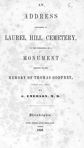 address delivered at Laurel Hill Cemetery, on the completion of a monument erected to the memory of Thomas Godfrey