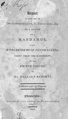 Report of the case of the Commonwealth vs. Tench Coxe, Esq. on a motion for a mandamus, in the Supreme Court of Pennsylvania