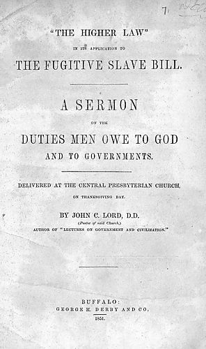 higher law" in its application to the Fugitive slave bill