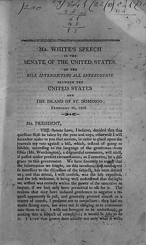 Mr. White's speech in the Senate of the United States