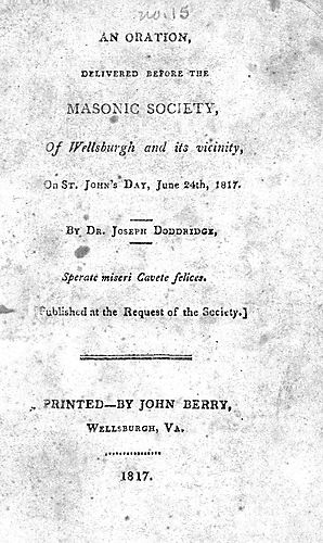 oration delivered before the Masonic Society of Wellsburgh and its vicinity on St. John's Day, June 24th, 1817