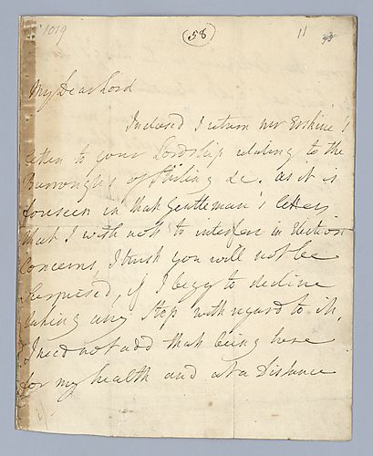 William Pitt to "My dear Lord,"