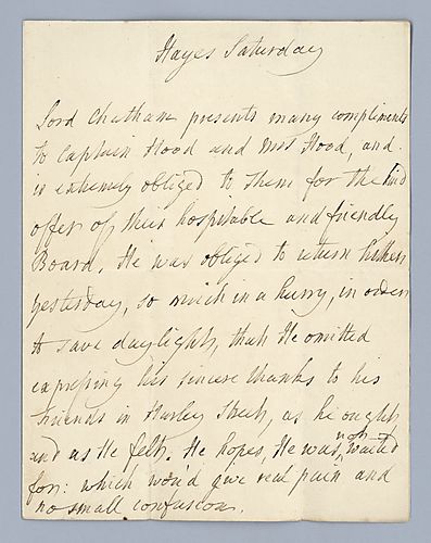 William Pitt to Captain and Mrs.[Alexander] Hood