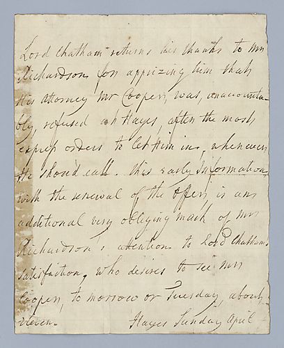 William Pitt to Mr. Richardson