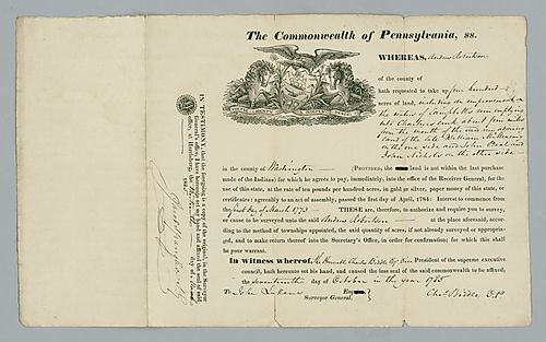 Andrew Robertson, Authorization by Charles Biddle for the surveyal of land