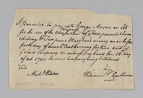 William Castleman’s promise to repay George Mason and the Ohio Company
