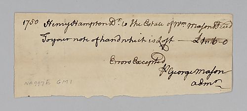 Cancellation of Henry Hampton’s debt to the estate of William Mason