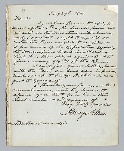 Henry Alexander Wise to H. M. Brackenridge (LB# 37)