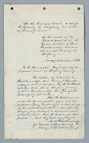 Guardianship Papers of Benjamin Morgan Brackenridge