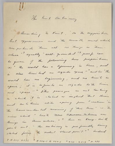 "The First Antinomy,"
