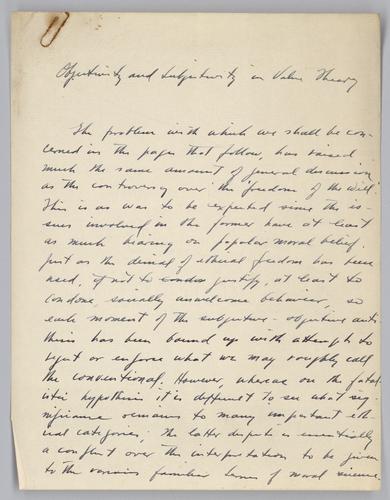 "Objectivity and Subjectivity in Value Theory,"