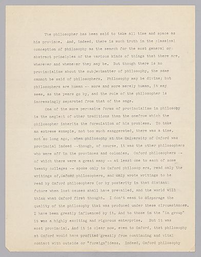 "Provincialism in Philosophy,"