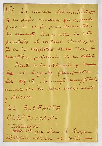 "El elefante cleptomano," Manuscript