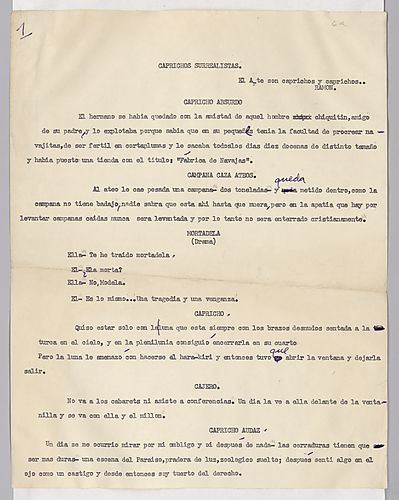 "Caprichos surrealistas," Manuscript