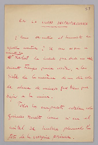 "En la ciudad desproporcionada," Manuscript