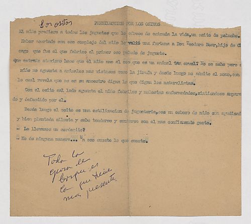"Predilección por los ositos," Manuscript