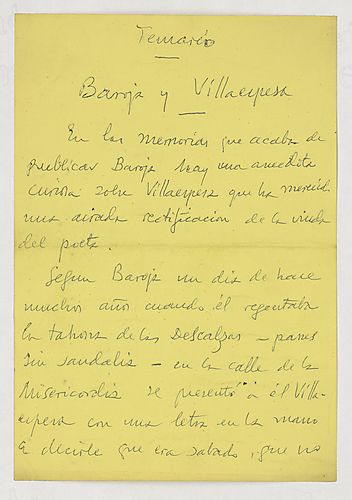"Baroja y Villaespesa," Manuscript