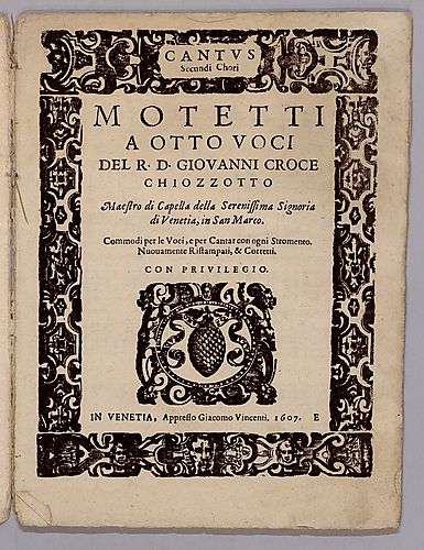 Motetti a otto voci... Commodi per le voci, e per cantar con ogni stromento. Nuouamente composti, & corretti