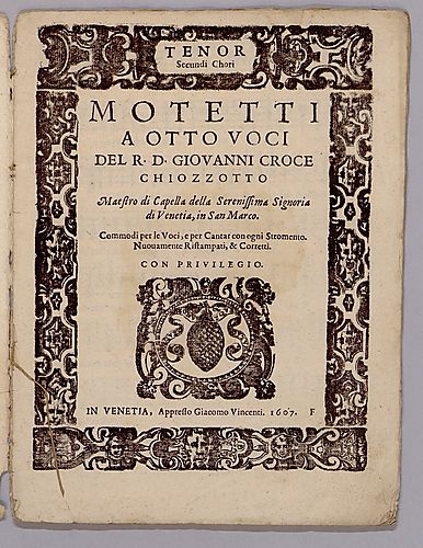 Motetti a otto voci... Commodi per le voci, e per cantar con ogni stromento. Nuouamente composti, & corretti