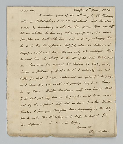 Charles Nisbet to Alexander Addison