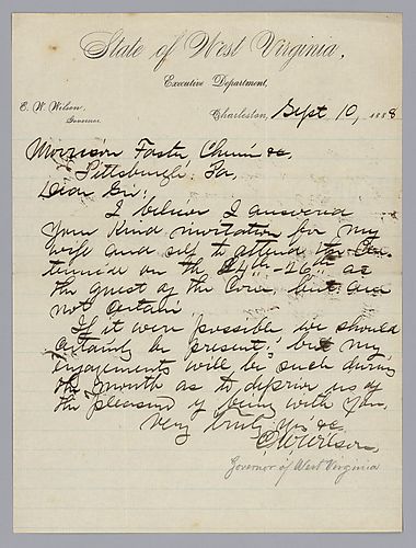 Letter from Governor E.W. Wilson (WV) to Morrison Foster