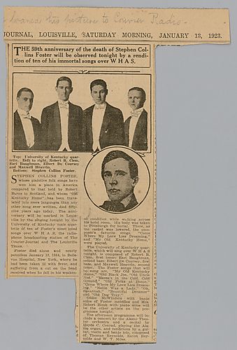 News clipping, 59th Anniversary of Stephen C. Foster's Death