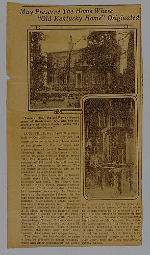 News clipping, "May Preserve Home Where Old Kentucky Home Originated"