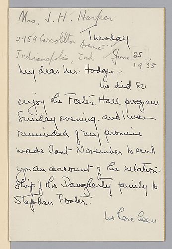 From Mrs. J. H. Harker to Fletcher Hodges, Jr.