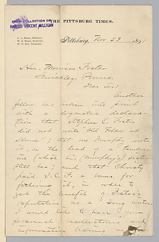 From Gen. H. Welshous to Morrison Foster