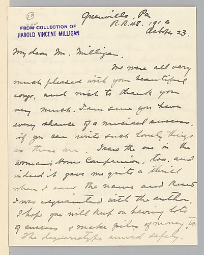 From Evelyn Foster Morneweck to Harold Vincent Milligan