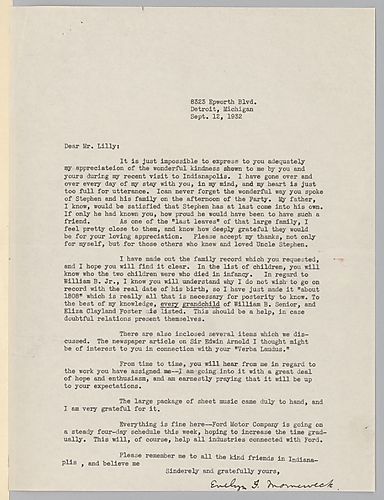 From Evelyn Foster Morneweck to Josiah K. Lilly