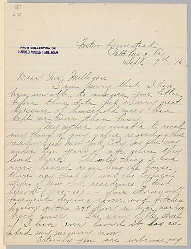 From Jessie W. Rose to Harold Vincent Milligan