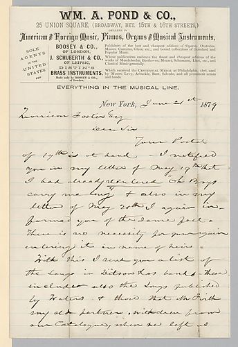 Letter from William A. Pond & Co. to Morrison Foster
