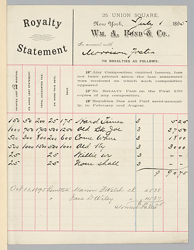 July 1895 Royalty Statement from William A. Pond & Co.