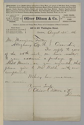Letter from Oliver Ditson & Co. to Morrison Foster